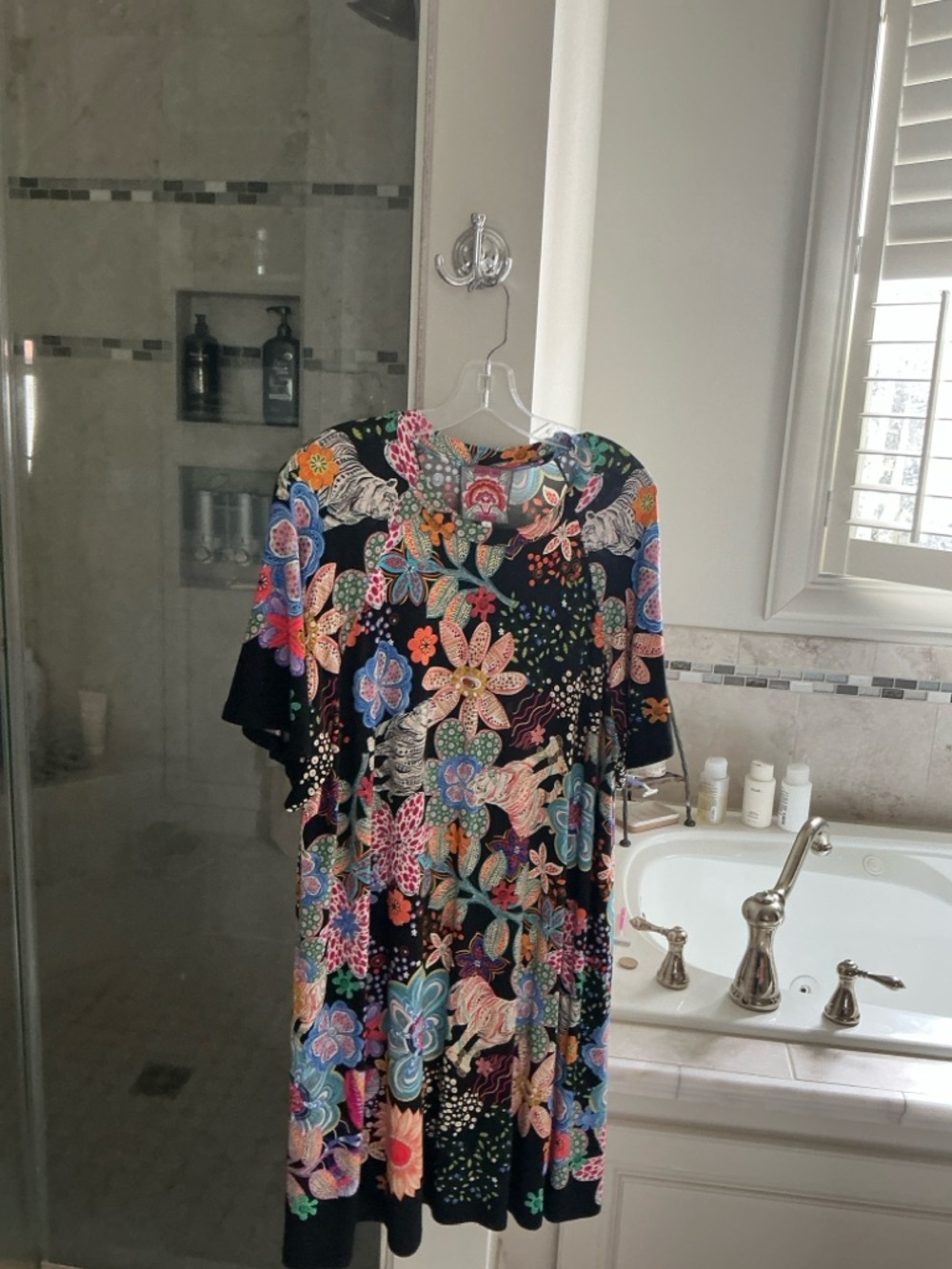 Johnny Was Multicolor Floral Embroidered Neckline Top